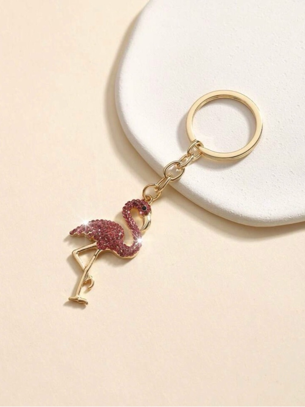 Gold Flamingo Bag Charm with Pink Crystal Accent - Picture 2 of 4
